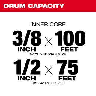 MW M18 18-Volt Lithium-Ion Cordless Drain Cleaning Drum with 38 in. x 75 ft. Cable 47-53-2817-48-53-2776