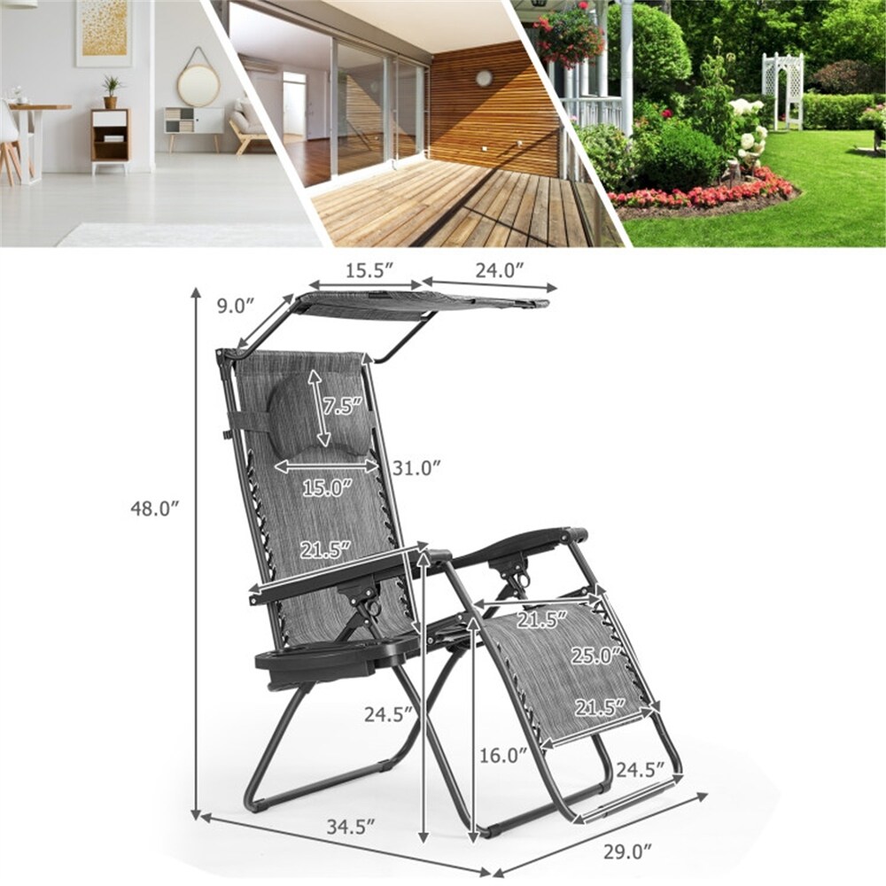 Single Folding Shade Canopy Cup Holder Recliner Lounge Chair