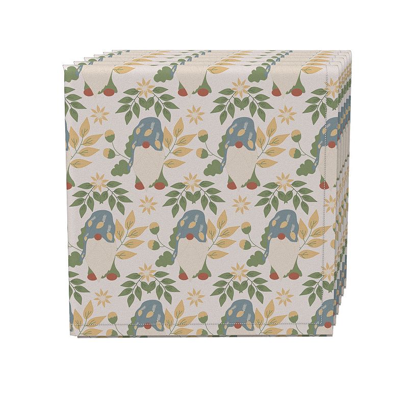 Napkin Set， 100% Polyester， Set of 4， 18x18， Cute Gnomes and Flowers