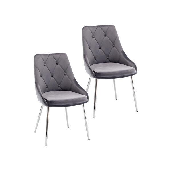 Porthos Home Tam Tufted Velvet Dining Chairs with Chrome Legs， Set of 2