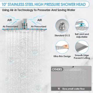 EVERSTEIN 1-Spray Patterns with 2.5 GPM 10 in. Wall Mount Dual Shower Heads with Hand Shower in Brushed Nickel (Valve Included) SF-2F10W-6066-BN