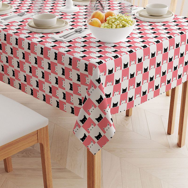 Square Tablecloth， 100% Cotton， 60x60， Cat Chess Board