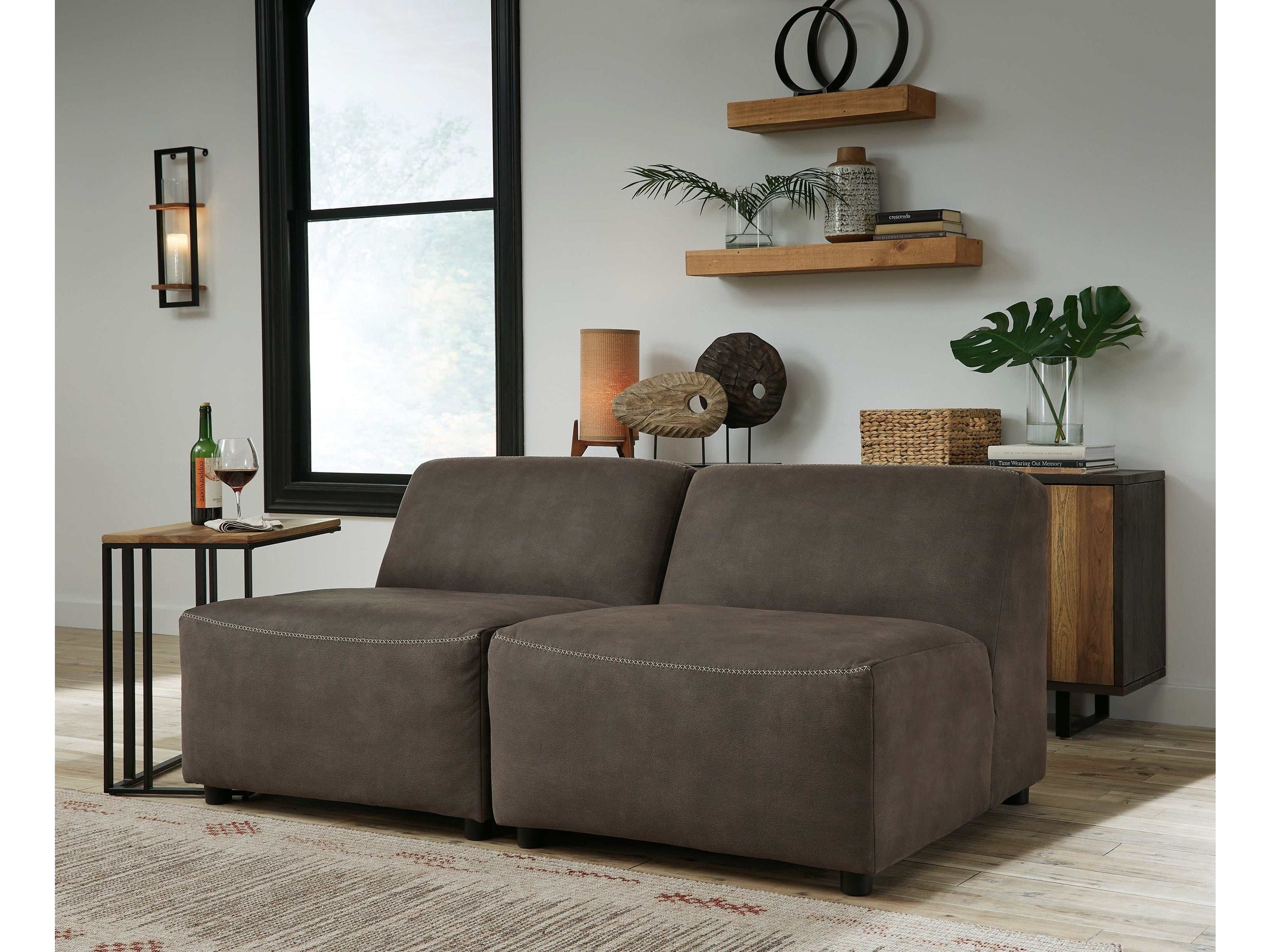 (Online Special Price) Allena Gunmetal Modular Sectional Armless Loveseat