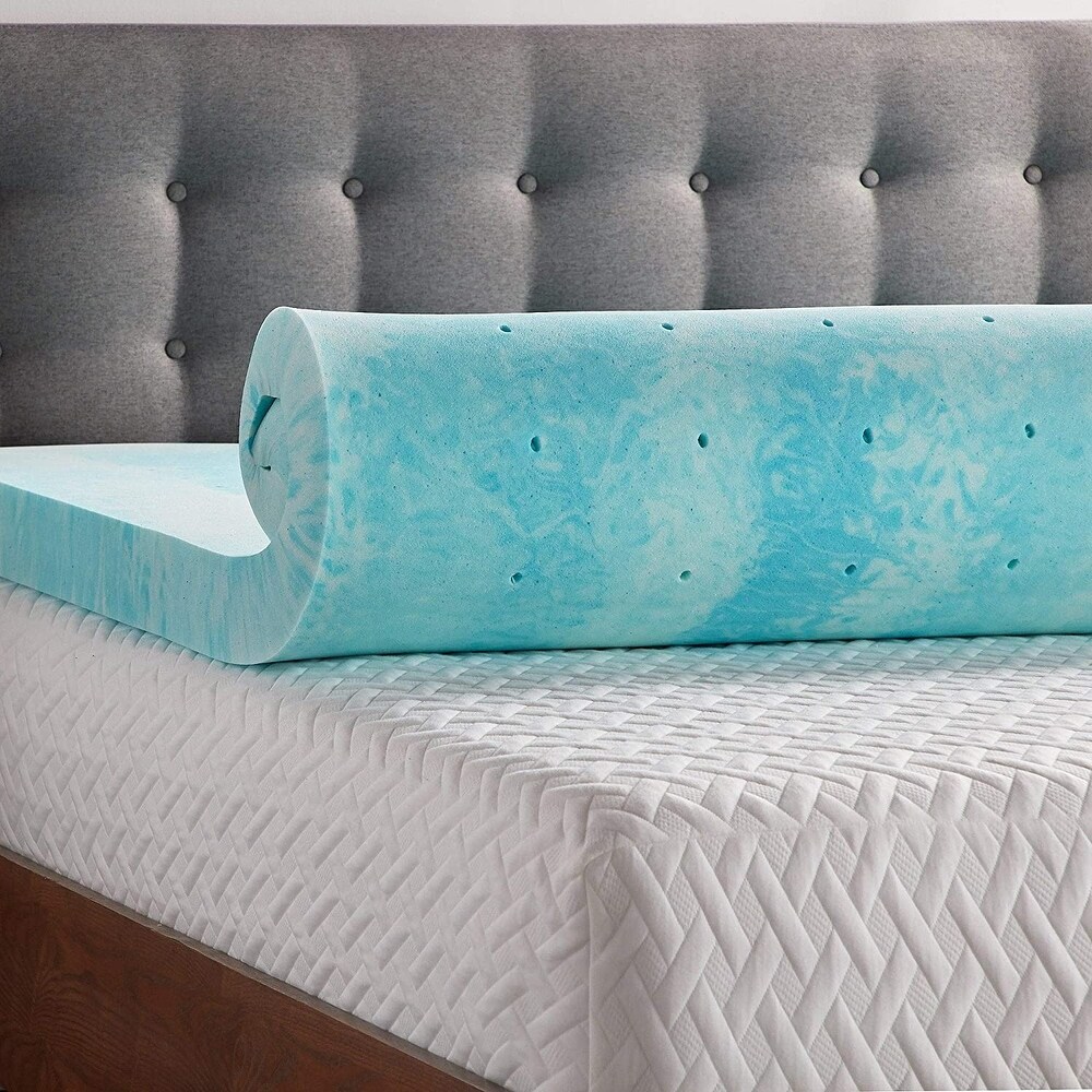 3 Inch Gel Swirl Memory Foam Mattress Topper   Ripple Blue