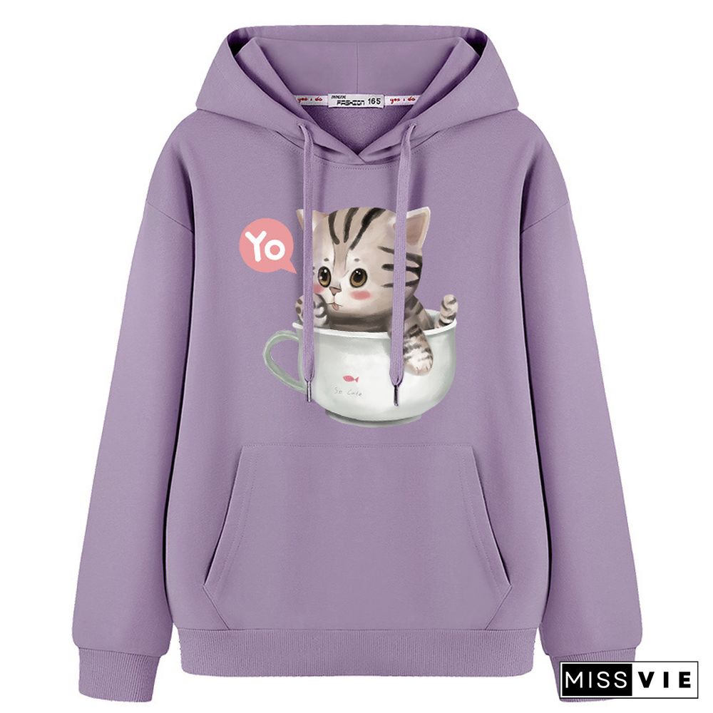 Kitty Cup Print Hoodie