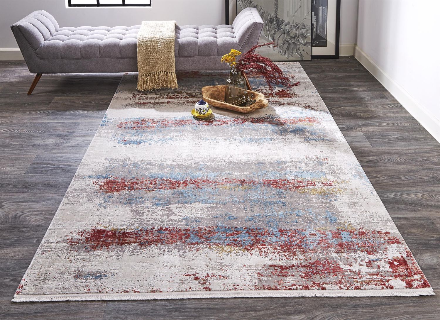 Lindstra Gray and Blue Rug by BD Fine