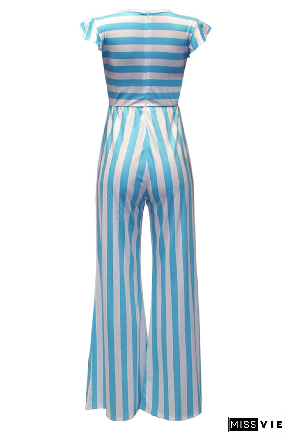 Sleeveless Stripes Print Pocket Jumpsuit Wholessale