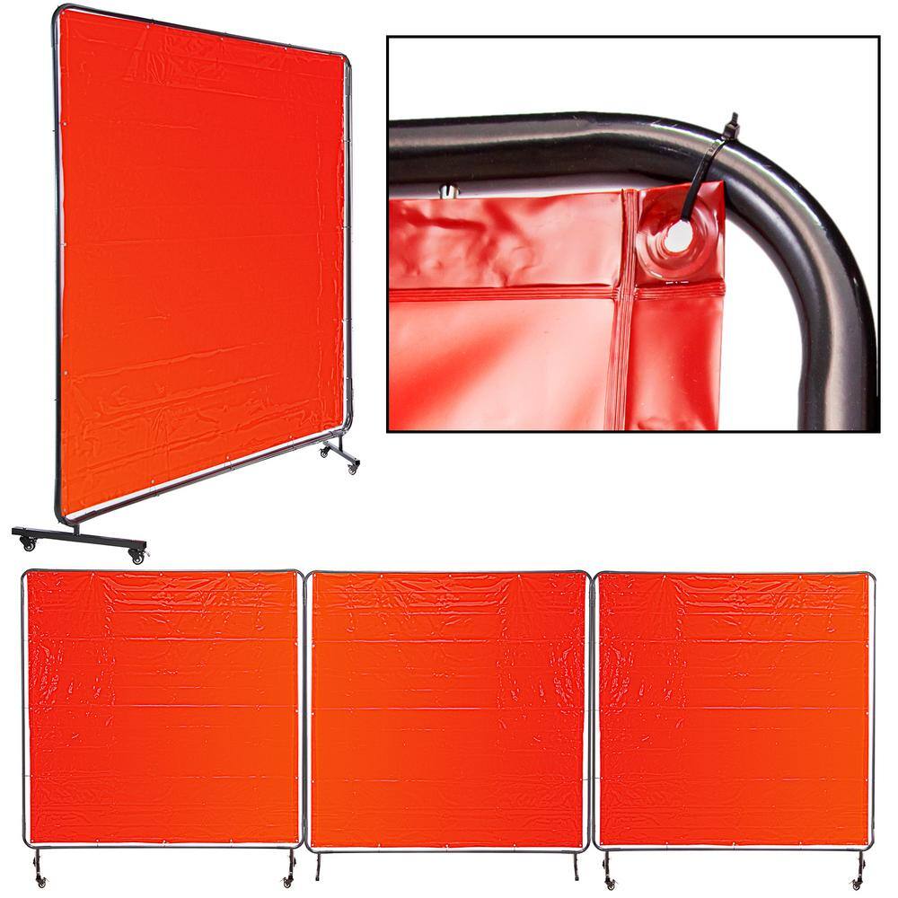 VEVOR Welding Screen 6 ft. x 6 ft. 3 Panel Welding Curtain Flame Retardant with Frame and Wheels adjustable Size Red GBRDSMHJL66YC0001V0