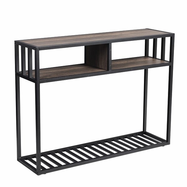 Oak Wood Console Table Metal Frame with Shelf - 39.8