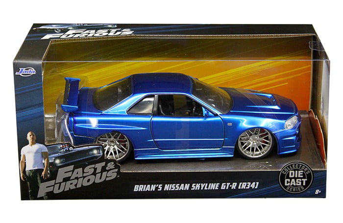 Jada Toys Brian's Nissan GTR Skyline R34 Blue Fast and Furious Diecast Car Play Vehicle