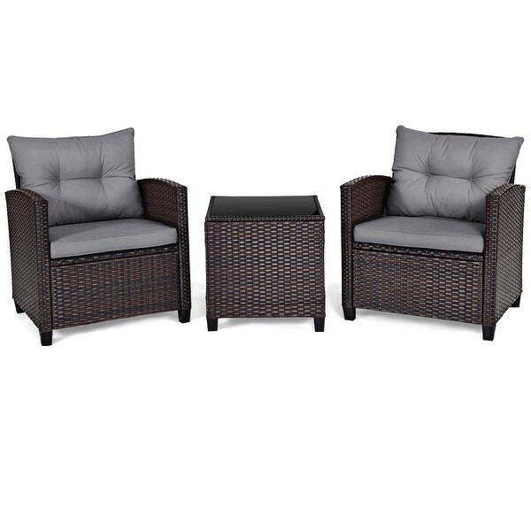 Outdoor 3piece Cushioned Rattan Patio Furniture Conversation Set