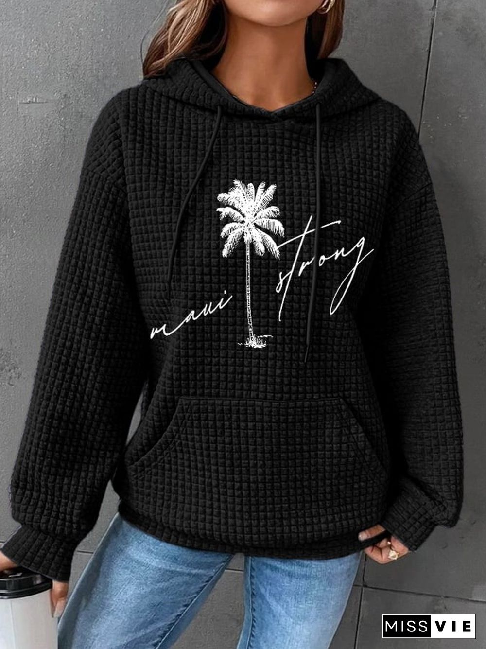 Maui Strong Pray For Maui Palm Tree Print Casual Hoodie