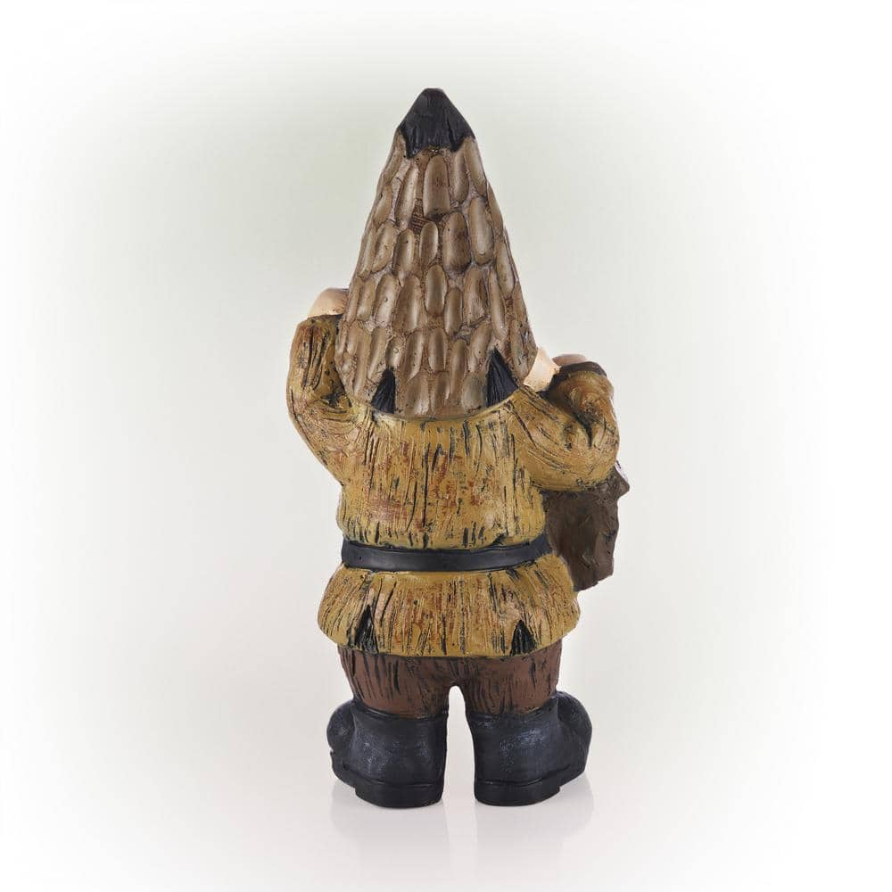 Alpine Corporation 16 in. H Indoor/Outdoor Garden Gnome with Lantern Statue, Brown YEN578HH