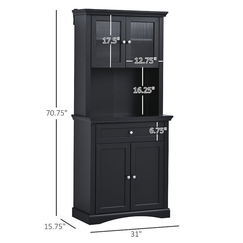 HOMCOM 71 Traditional Freestanding Kitchen Buffet with Hutch Pantry Cabinet with 4 Doors 3 Level Adjustable Shelves and 1 Drawer Black