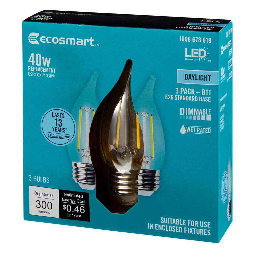 EcoSmart 40-Watt Equivalent BA11 Dimmable Edison LED Light Bulb Daylight (3-Pack) BA11C3DE26850Z