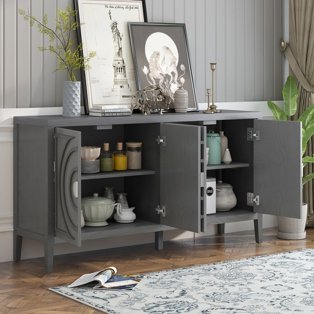 Retro Sideboard with Circular Groove Design and Metal Handle