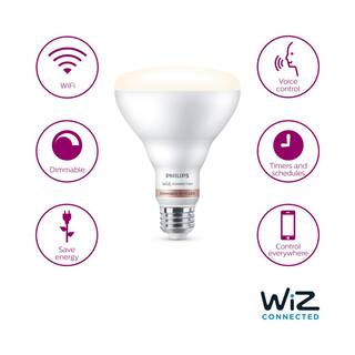 Philips 65-Watt Equivalent BR30 LED Smart Wi-Fi Soft White (2700K) Light Bulb Powered by WiZ with Bluetooth (1-Pack) 562629