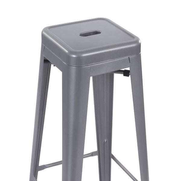 30inch Stackable Metal Stool， Set of 4， Include 4 Stools Gunmetal Color， Backless Style