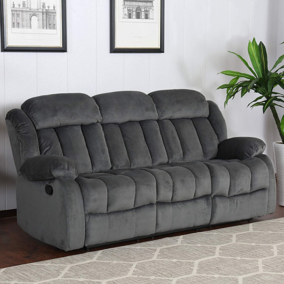 Contemporary Reclining Sofa  Unique Tufted Microsuede Upholstery  Charcoal Gray   Transitional   Sofas   by Decor Love  Houzz