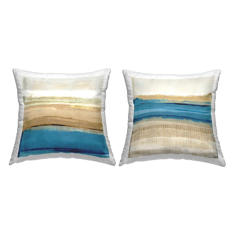 Stupell Abstract Tan   Blue Landscape Printed Throw Pillow Design by Flora Kouta (Set of 2)