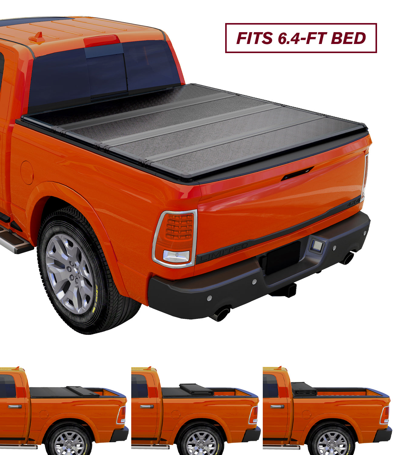 Kikito Professional FRP Hard Quad-Fold Truck Bed Tonneau Cover for 2002-2018 Ram 1500 and 2003-2022 Ram 2500 3500 6.4ft(76.3in) Bed w/o RamBox | 2019-2022 Classic Only