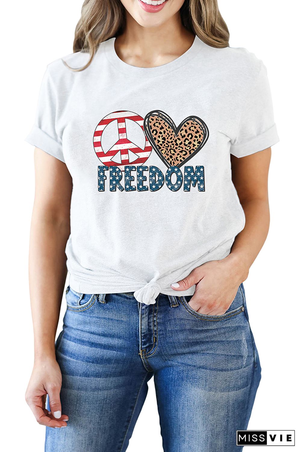 Peace Love Freedom Print Short Sleeve Graphic Tee Wholesale