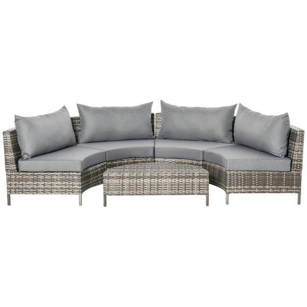 Outsunny 5 piece Half moon Outdoor Sectional Sofa Pe Rattan Wicker Furniture With Couch Table amp Cushions Gray