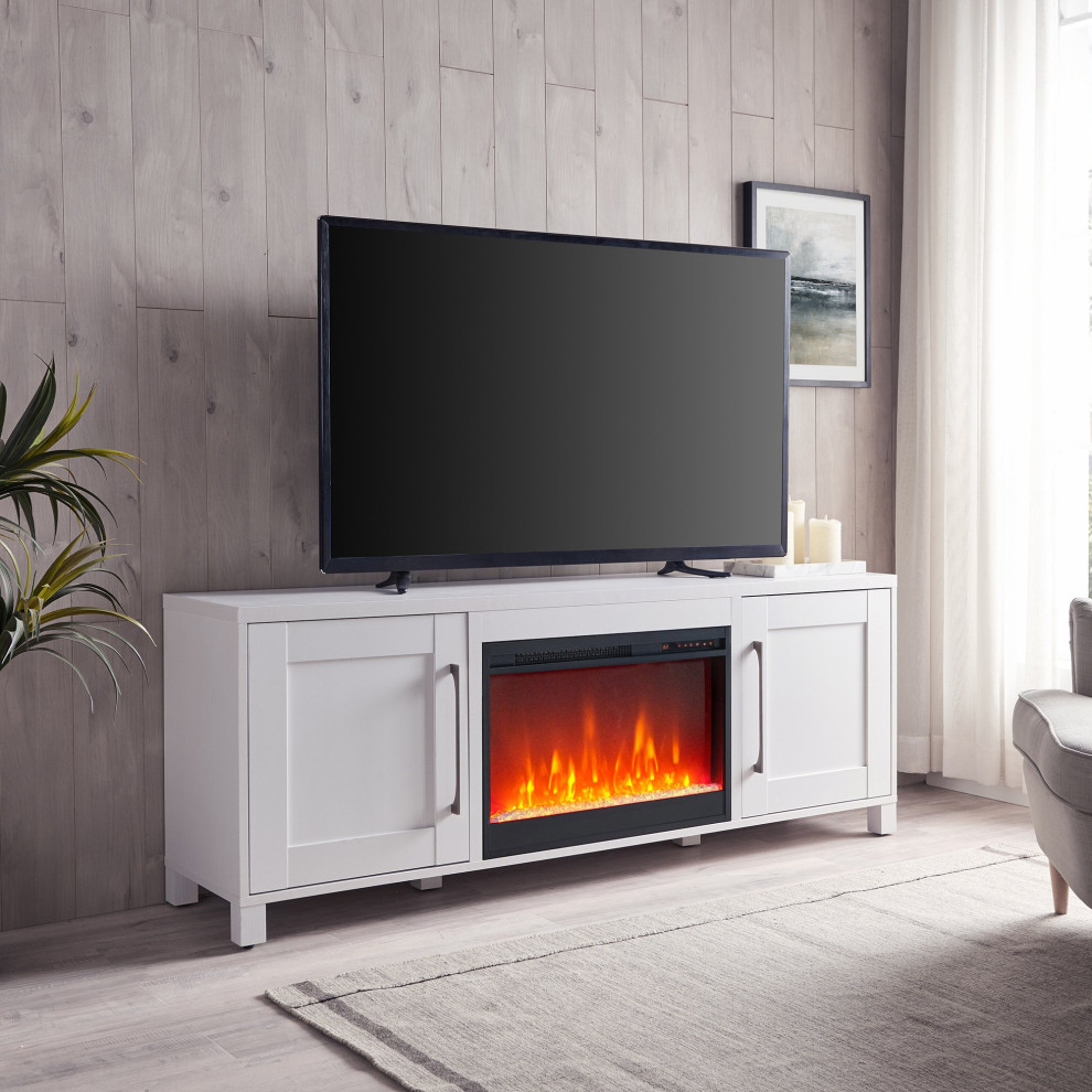 Transitional TV Stand  MDF Construction With Fireplace and Shelves   Transitional   Entertainment Centers And Tv Stands   by Declusia  Houzz