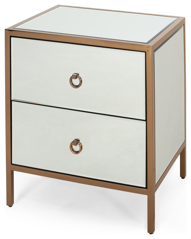 Renee Glam Mirrored 2 Drawer Cabinet   Contemporary   Accent Chests And Cabinets   by GDFStudio  Houzz