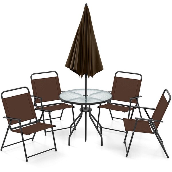 Costway Patiojoy 6 PCS Patio Dining Set Folding Chairs Glass Table