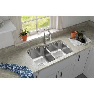 Elkay Avenue Undermount Stainless Steel 32 in. Offset Double Bowl Kitchen Sink HDU312010R