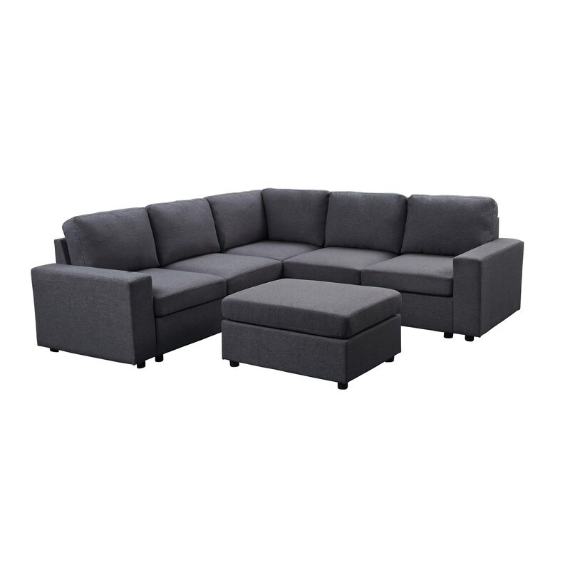 Elliot Sectional Sofa with Ottoman in Linen