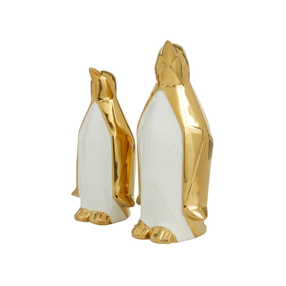 Gold Porcelain Penguin Sculpture (Set of 2)   S/2 11\