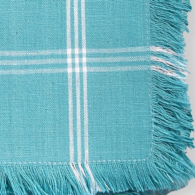 Tag Solid Turquoise With White Border Stripe Cotton Machine Washable Napkin Set Of 4