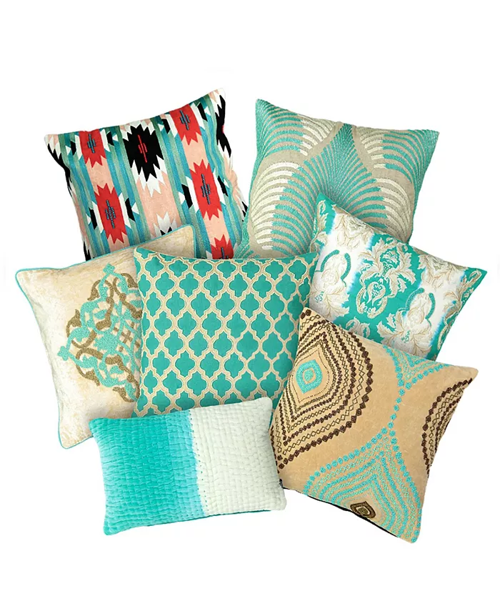 Mod Lifestyles Aqua Collection Fleur De Lis Embroidery Pillow， 18