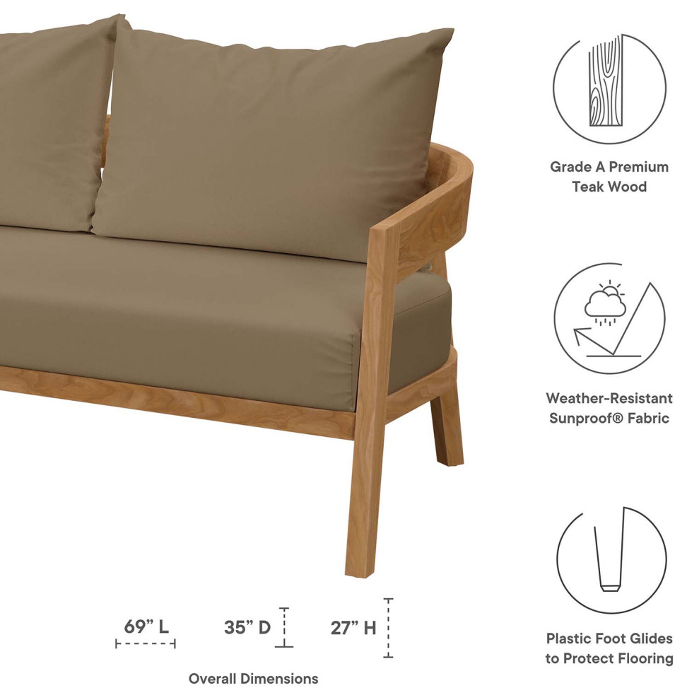 Brisbane Teak Wood Outdoor Patio Loveseat   Transitional   Outdoor Loveseats   by Modway  Houzz