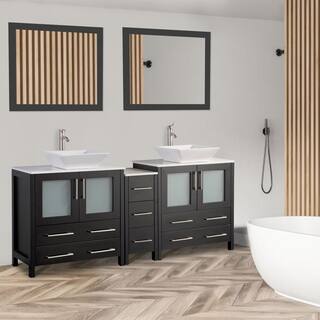 Vanity Art Ravenna 72 in. W Bathroom Vanity in Espresso with Double Basin in White Engineered Marble Top and Mirrors VA3130-72E