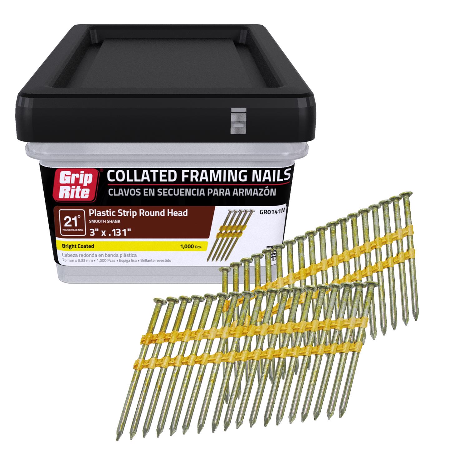 Grip-Rite 3 in. 10 Ga. Angled Strip Brite Framing Nails 21 deg 1000 pk