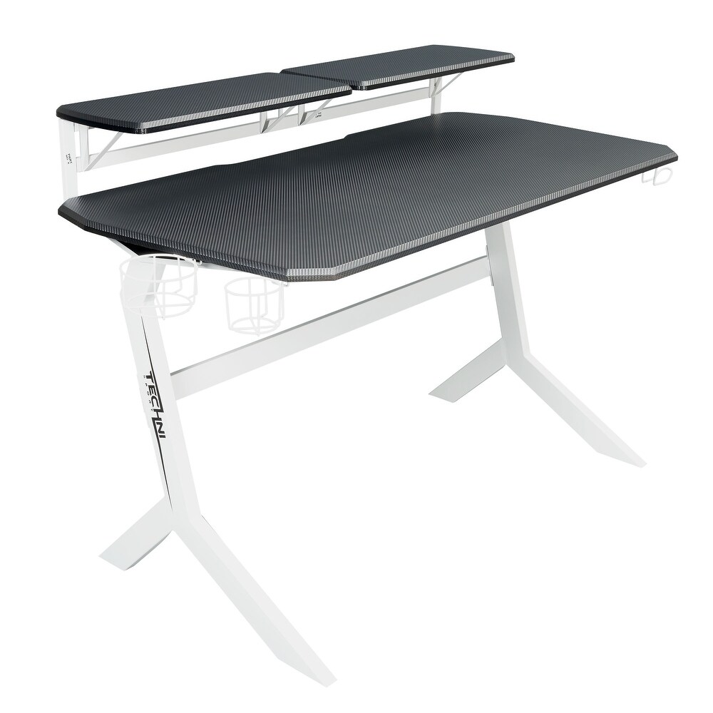 Dual Monitor Accommodating Desk with Elevated and Removable Stable Dual Shelves