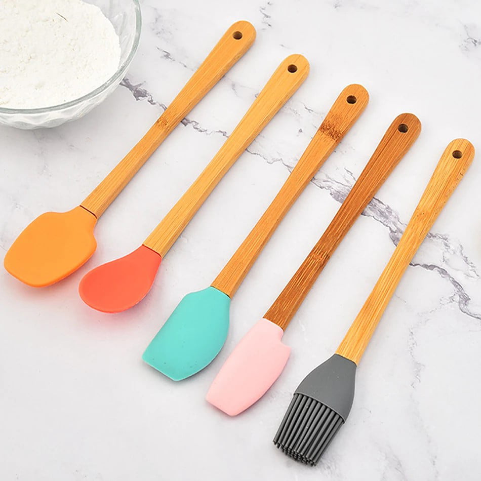 Silicone Spatula Kit - 5 Pack Mini Spatulas Scrapers with Bamboo Handle, Kitchen Utensils Sets for Cooking Baking