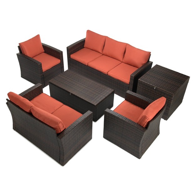 6pc Wicker Outdoor Conversation Set Orange Edyo Living