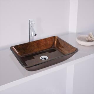 VIGO Donatello Artistic Rubywood Glass 18 in. L x 13 in. W x 4 in. H Rectangular Vessel Bathroom Sink VG07089