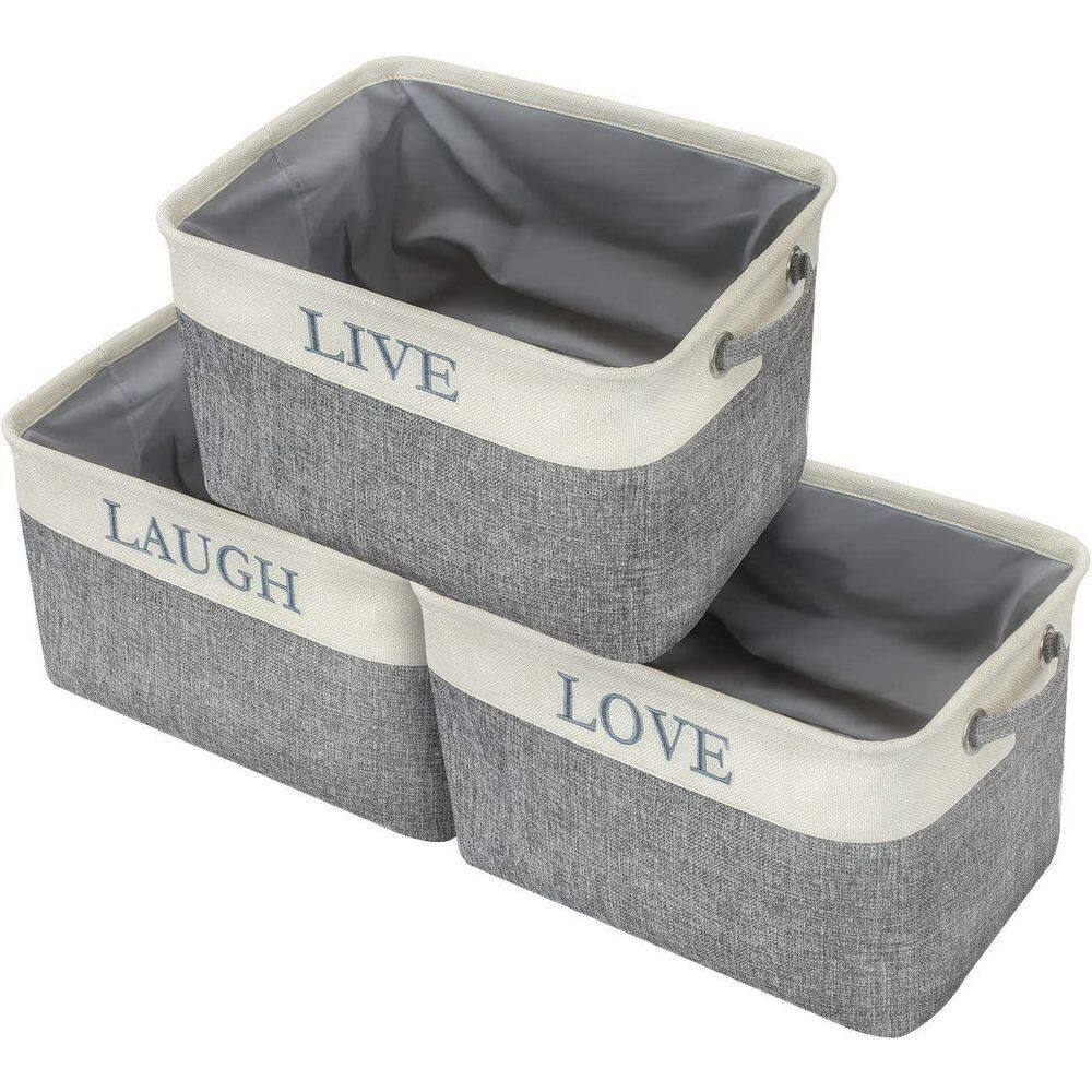 Sorbus 9 in. L x 10 in. W x 15 in. H Gray Uppercase text Fabric Cube Storage Bin with Carry Handles 3-Pack BSKT3-L1