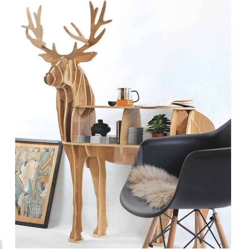 🌲FSC Certification🌲-Wooden craft bookshelf deer table