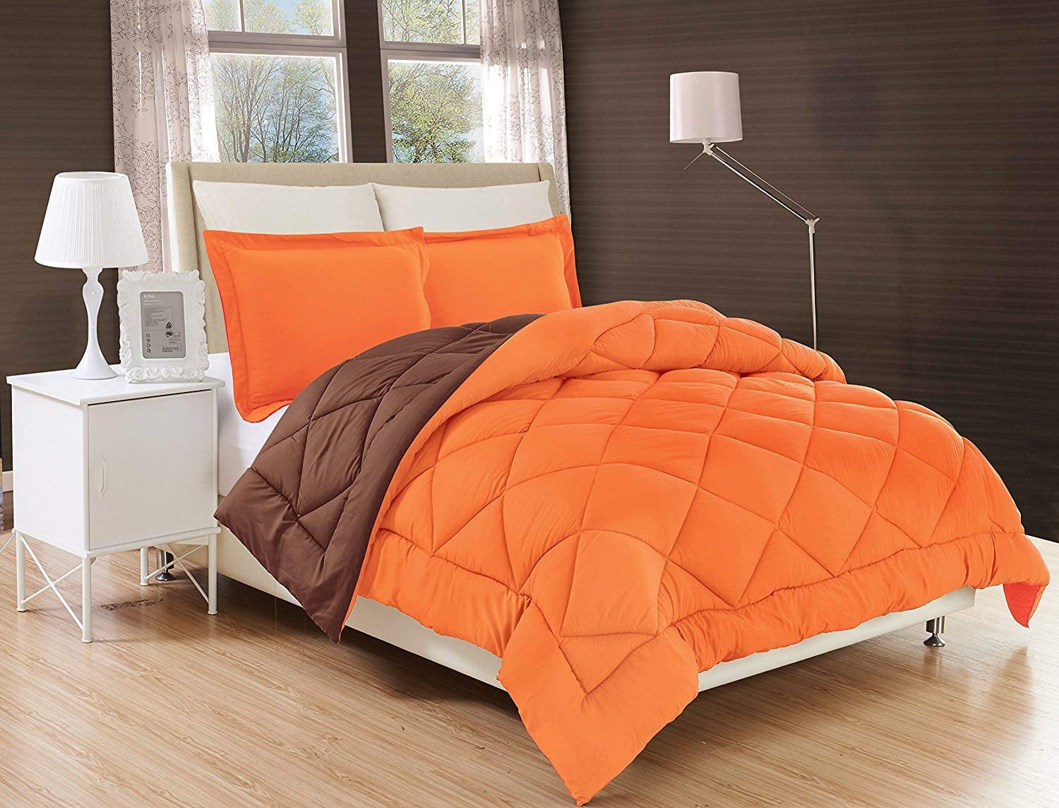 Down Alternative Elegant Comfort 3-Piece Reversible Comforter Set - -Twin， Orange/Brown