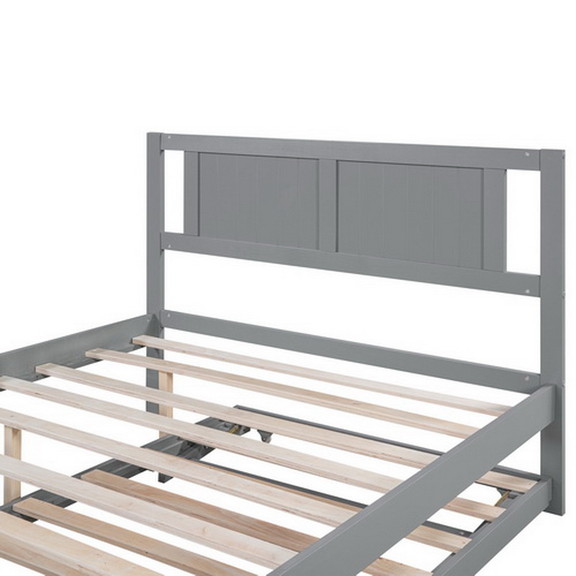 Full Size Platform Bed with Adjustable Trundle  Gr...