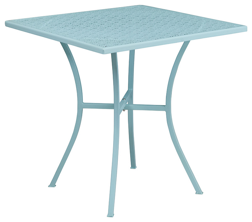 28 quotSquare Sky Blue Indoor/Outdoor Steel Patio Table Set  4 Round Back Chairs   Contemporary   Outdoor Dining Sets   by First of a Kind USA Inc  Houzz