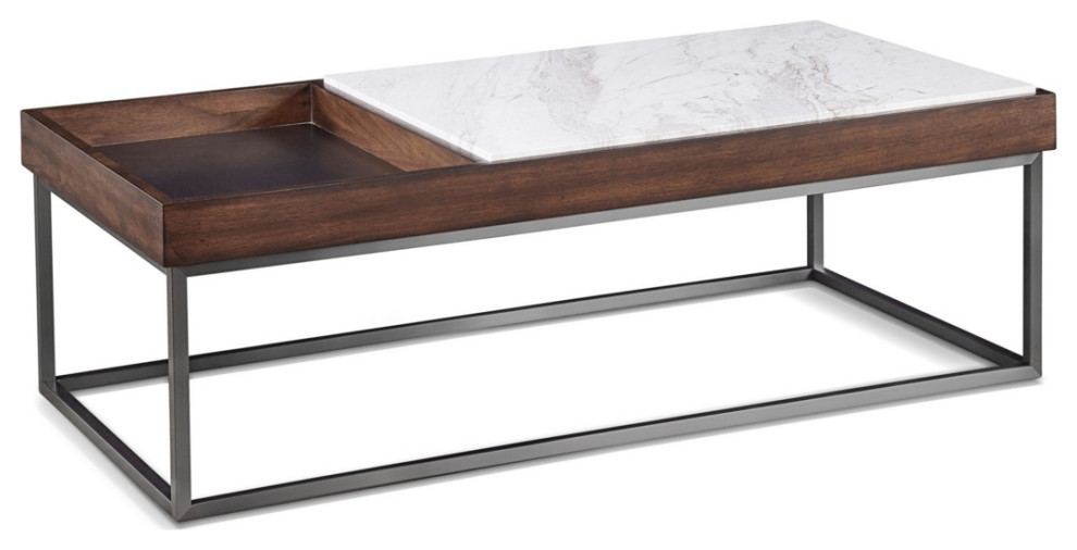 48 Inches Marble Top Coffee Table With Storage Slot White And Brown  Saltoro   Transitional   Coffee Tables   by VirVentures  Houzz