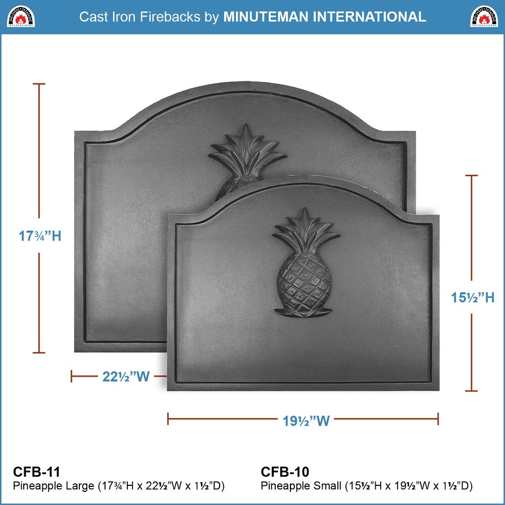 Minuteman International Large Cast Iron Pineapple Fireback  22.5 Inch Long  Black