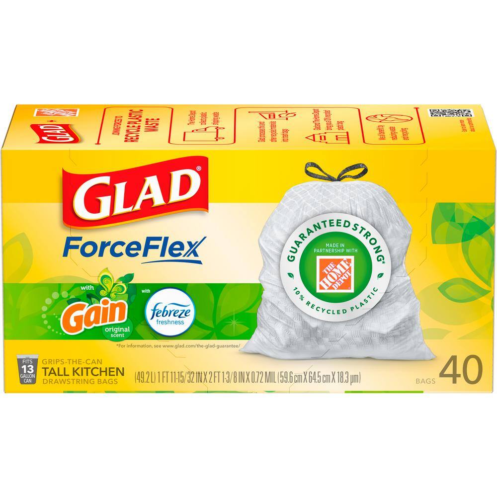 Glad Force Flex 13 Gal. Drawstring Trash Bags Original Scent with Gain Original Scent (40-Count) 1258722442